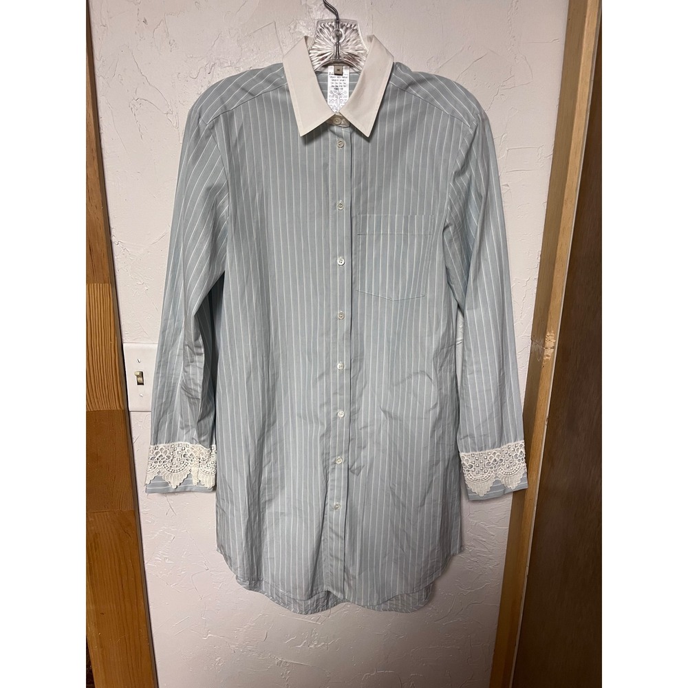 Paul‎ & Joe Sister Blue White Striped Lace Cuff Cotton Button Down Shirt 36 S